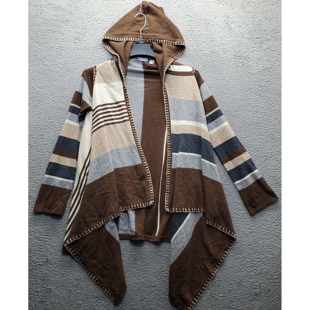 Acrobat Cardigan Sweater Women One Size Multi Striped Cashmere Hooded Open Front